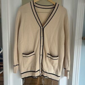 Women’s Cream Cardigan Sweater with Black Trim Medium